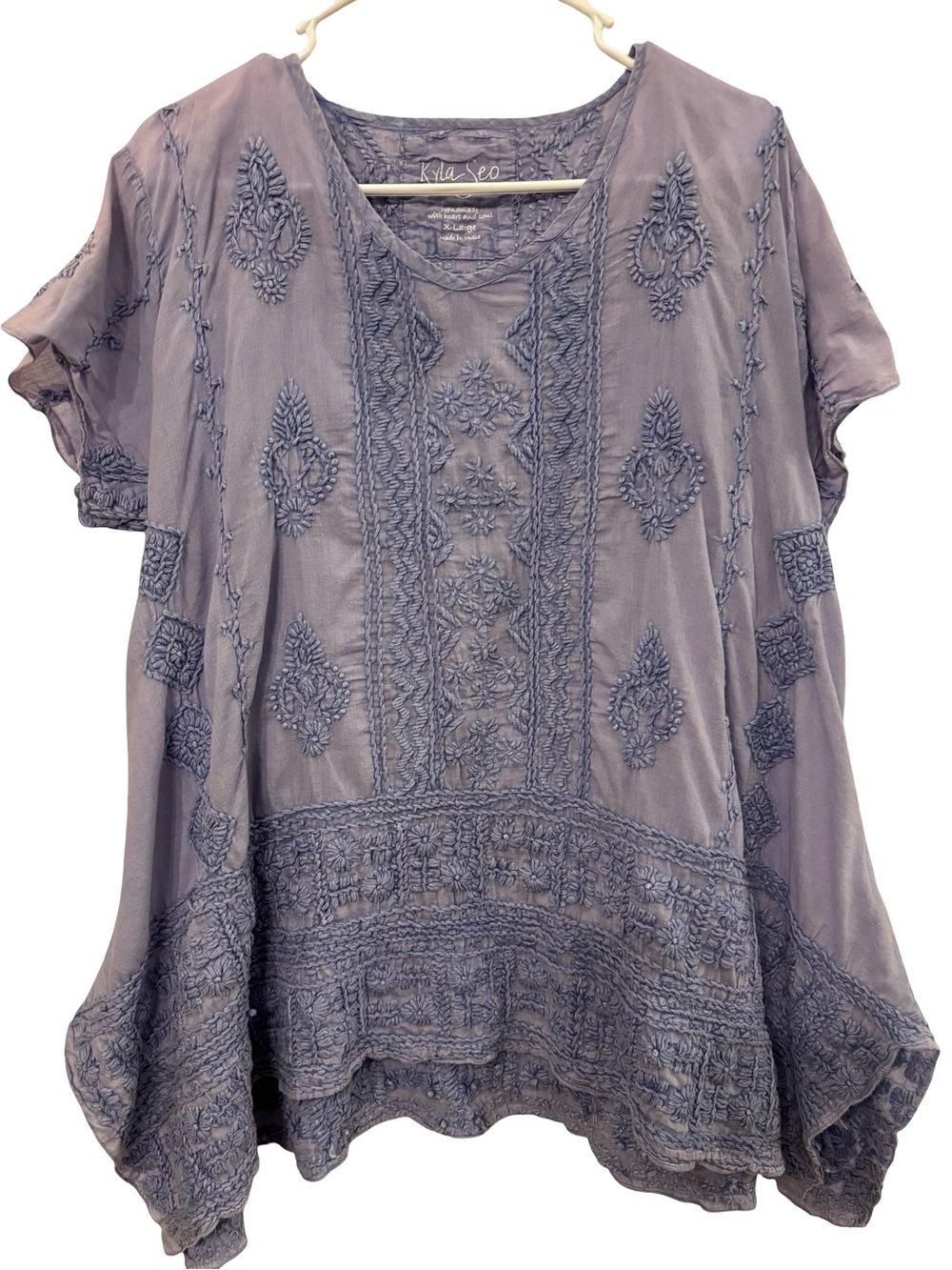 Embroidered Short Sleeve Tunic in Dusty Lavender